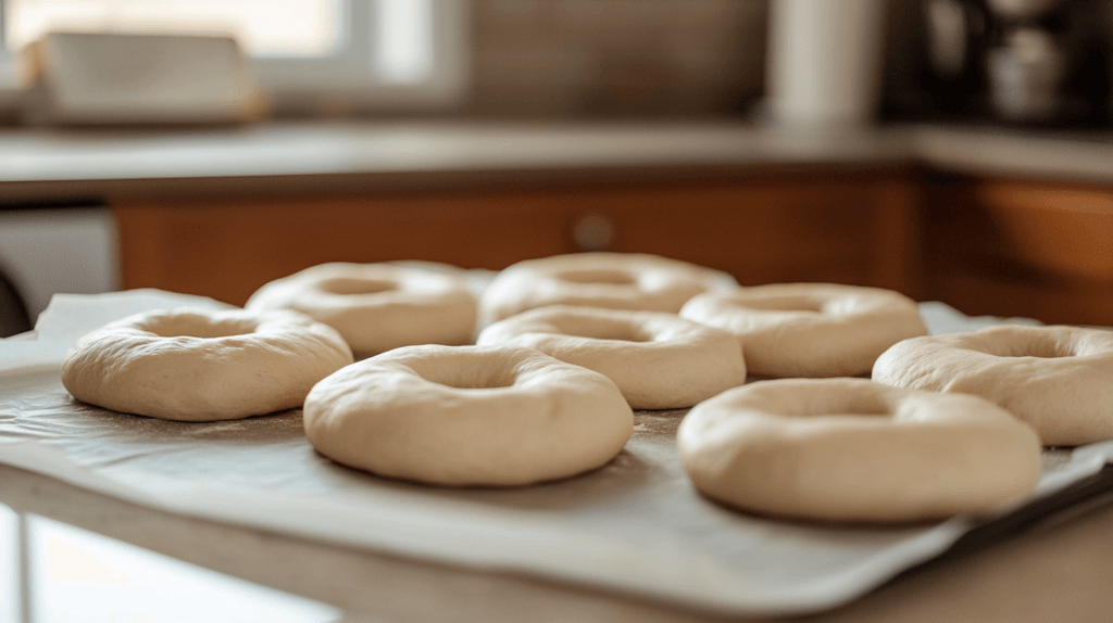 raw dough in circular shapes with hole in the middles