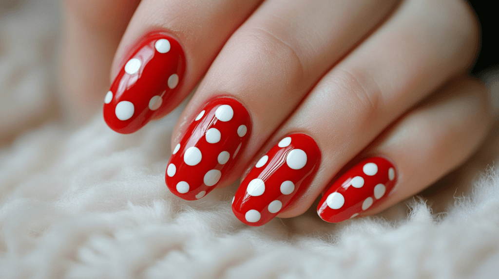 red and white polka dot nails