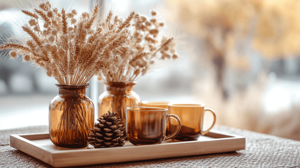 rustic fall decor; tea party centerpieces