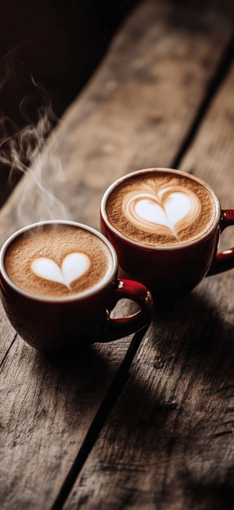 steaming heart lattes