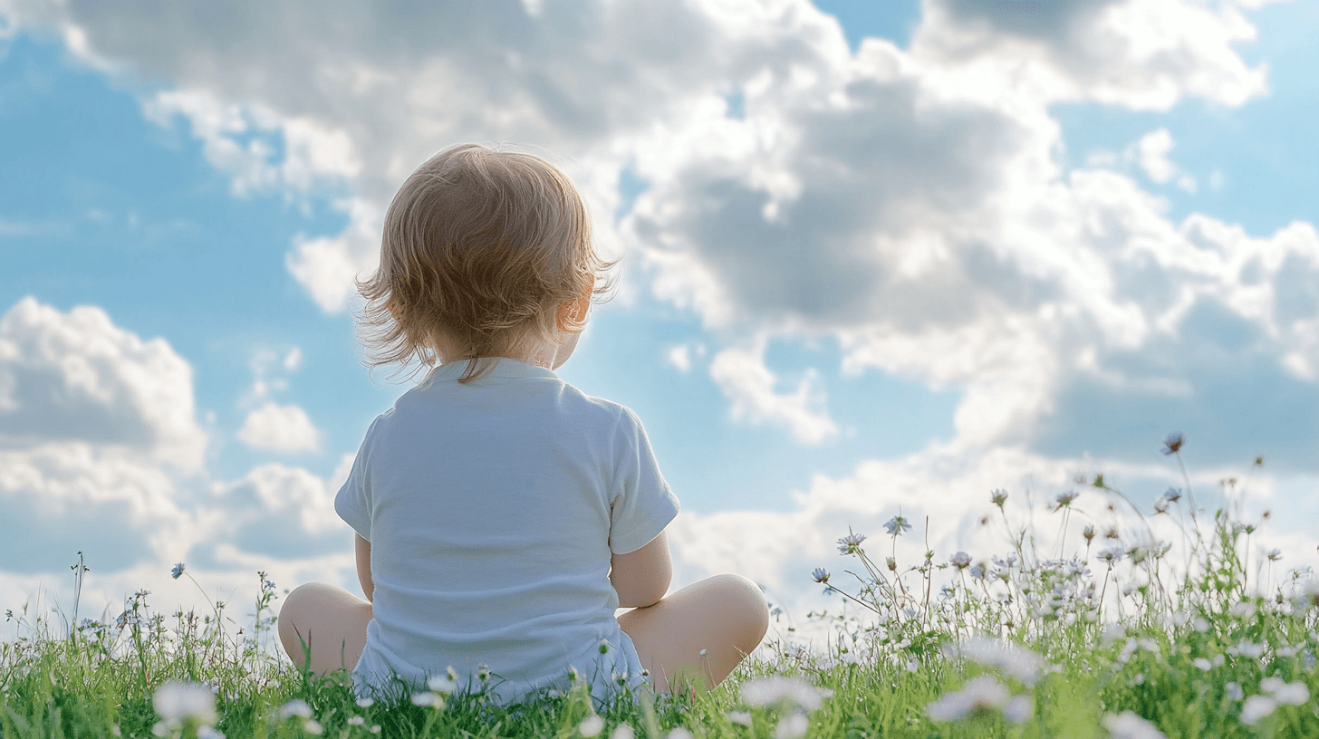 child watching the clouds; calm-down activities for toddlers