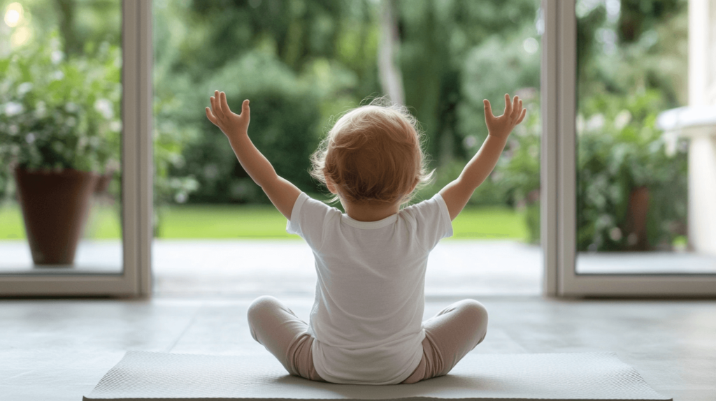 toddler in a yoga pose sitting; calm-down activities for toddlers