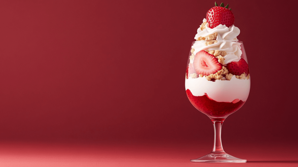 strawberry shortcake dessert in a wine glass