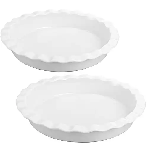 Foraineam Oven Safe Porcelain Pie Pan for Baking, 9 Inches Round Pie Plate Baking Dish for Apple Pie Pumpkin Pie, Set of 2