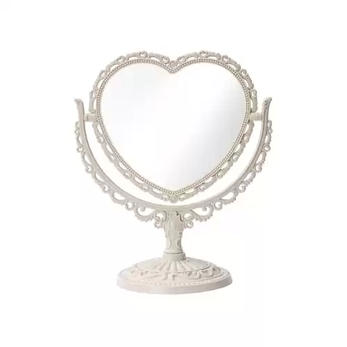 7 Inch Vintage Heart Mirror - Elegant Desk Makeup Mirror with Double Sided 360 Degree Rotation Vanity Mirror for Coquette Room Decor (Beige 1pcs)