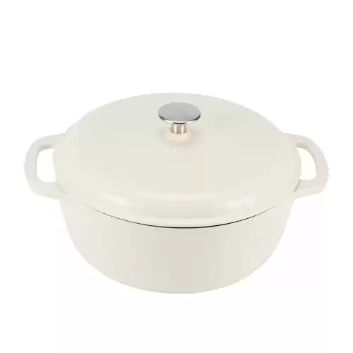 Amazon Basics Cast Iron Dutch Oven Pot with Lid, Enameled, Round, Dual Handles, Heavy-Duty, Small, 4.3-Quart, White