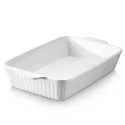 DOWAN Casserole Dish, 9 13 Ceramic Baking Dish, Large Lasagna Pan Deep for Oven, 4.2 Quarts Baking Pan with Handles, Oven Safe and Durable Bakeware for Lasagna, Home Decor, Christmas Gift, White