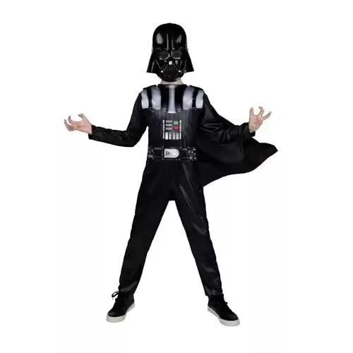 STAR WARS Darth Vader Official Youth Costume - Printed Jumpsuit with Cape and Plastic Mask