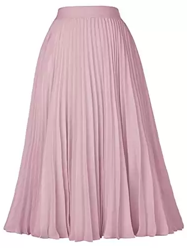 GRACE KARIN Women's Chiffon Skirts A-line Pleated Swing Midi Skirt Dark Rose Pink M