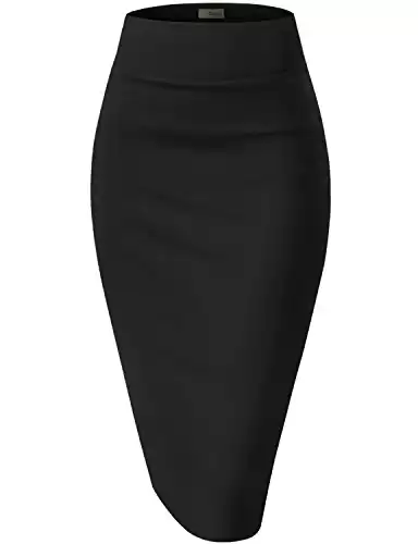 Hybrid & Company Women s Premium Nylon Ponte Stretch High Waist Pencil Suit Skirt Below Knee KSK45002 1073T Black M