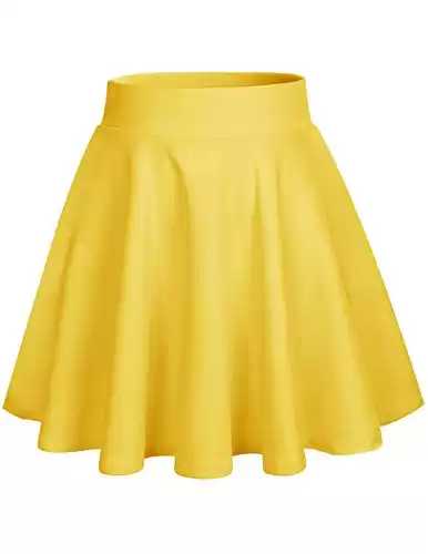 Women's Versatile A-line Basic Stretchy Flared Skater Mini Skirt Yellow S