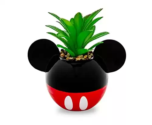 Silver Buffalo Disney Mickey Mouse 3-Inch Ceramic Mini Planter with Artificial Succulent | Small Flower Pot, Faux Indoor Plants for Desk Shelf, Home Decor Trinket Tray and Collectibles