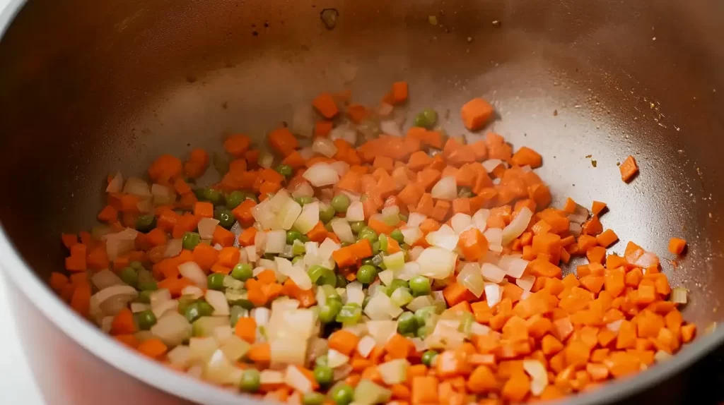 chopped carrots, peas, onion and celery