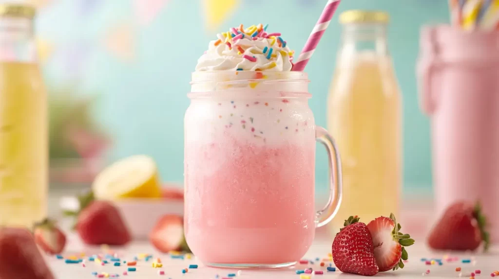 kid friendly strawberry mimosa with whipped cream 