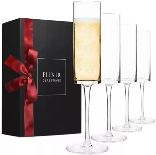 Champagne Flutes, Edge Champagne Glass Set of 4 Modern & Elegant for Women, Men, Wedding, Anniversary, Christmas, Birthday 6oz, Premium Crystal