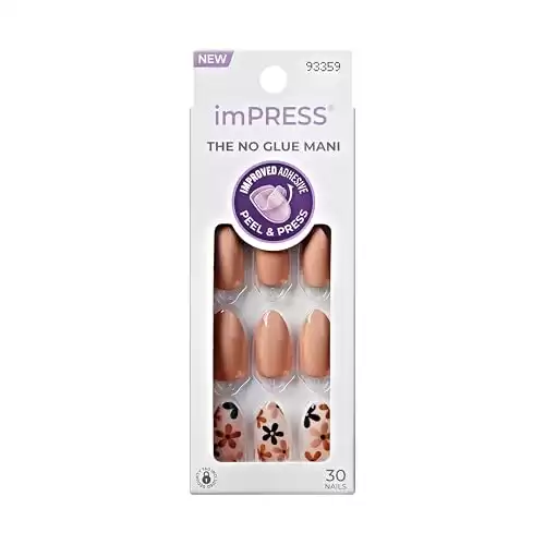 KISS imPRESS No Glue Mani Press-On Nails, Design, As It Was , Neutral/green, Medium Size, Almond Shape, Includes 30 Nails, Prep Pad, Instructions Sheet, 1 Manicure Stick, 1 Mini File