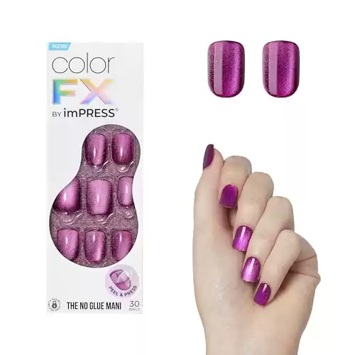 KISS imPRESS No Glue Mani Press-On Nails, Color FX, 'Levels', Dark Pink, Short Size, Squoval Shape, Includes 30 Nails, Prep Pad, Instructions Sheet, 1 Manicure Stick, 1 Mini File