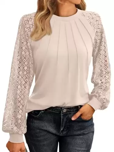 AUTOMET Womens Long Sleeve Shirts Lace Tops Business Casual Fall Fashion Outfits Clothes Knitted Y2k BlousesOatmeal M