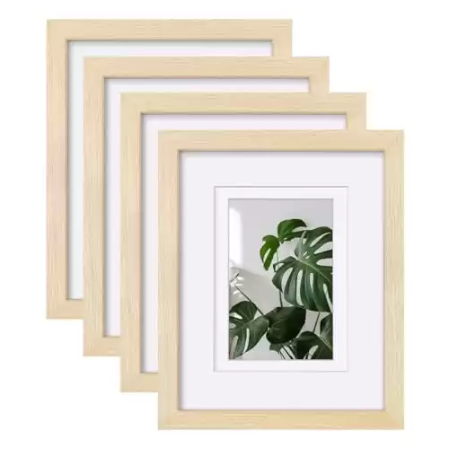 Egofine 8x10 Picture Frames Made of Solid Wood with Plexiglass, Display Pictures 4x6/5x7 with Mat or 8x10 Without Mat Set of 4 for Tabletop and Wall Mounting, Oak Wood