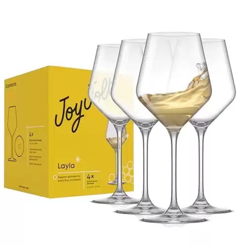 JoyJolt Layla White Wine Glasses, Set of 4 Italian Glasses, 13.5 oz Clear Made in Europe