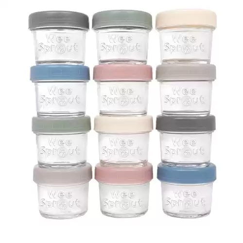 WeeSprout Glass Baby Food Storage Jars w/Lids (4 oz, 12 Pack Set) Snack, Puree, Reusable Small Containers, Breast Milk, Fridge or Freezer, Microwave & Dishwasher Safe, Essential Must Have for Infa...