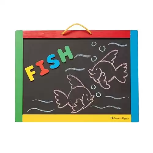 Melissa & Doug Magnetic Chalkboard and Dry-Erase Board With 36 Magnets (Numbers and Uppercase Letters), Chalk, Eraser, and Dry-Erase Pen