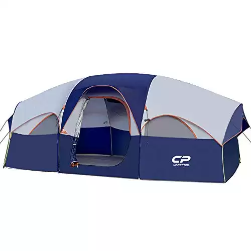 Tent-8-Person-Camping-Tents, Waterproof Windproof Family Tent, 5 Large Mesh Windows, Double Layer, Divided Curtain for Separated Room, Portable with Carry Bag - Blue