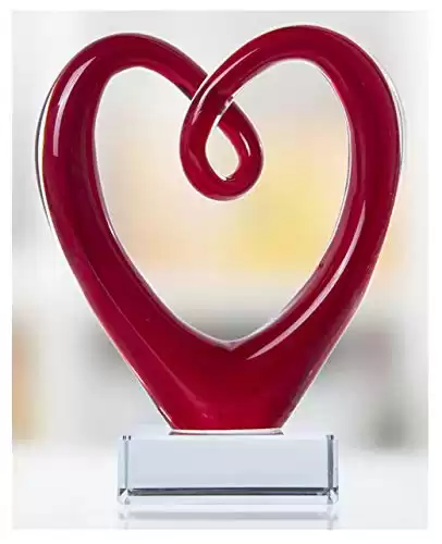 5'' Tall Art Glass Heart Sculpture Centerpiece - Valentines Day Gifts