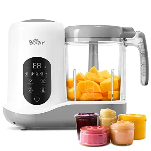 BEAR 2024 Baby Food Maker | One Step Baby Food Processor Steamer Puree Blender | Auto Cooking & Grinding | Baby Food Puree Maker with Self Cleans | Touch Screen Control, White