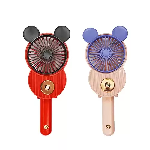 Cute Mickey Misting Mini Fan, Handheld Portable USB Rechargeable Fan with 3 Adjustable Speeds, Foldable Personal Fan For Travelling(Red&Pink)