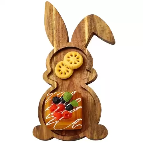 Farmhouse Bunny Serving Wood Trays (Set of 1),Nesting Rabbit-Shaped Wooden Charcuterie Serving Platters for Easter or Spring Rustic Decorative