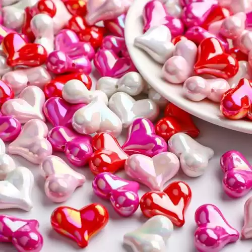 100 Pcs Valentine's Day Acrylic Heart Beads 22mm Heart Beads Colorful Glass Beads