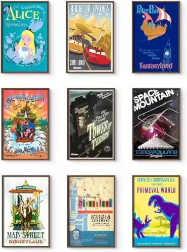 Disney Parks Art Posters, Disneyland Rides Art, Disney Wall Art, Disney Home Decor, Vintage Disney Posters, Disney Room Decor, Disney Wall Decor, Disney Decor - Unframed Reproduction 9 Pack (11x17&...