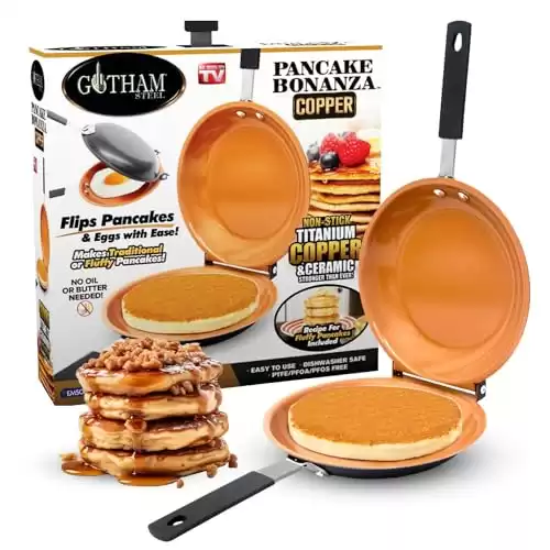 Gotham Steel Double Sided Pan, The Perfect Pancake Maker Nonstick Copper Easy to Flip Pan, Frying Pan for Fluffy Pancakes, Omelets, Frittatas & More! Pancake Pan Dishwasher Safe Large