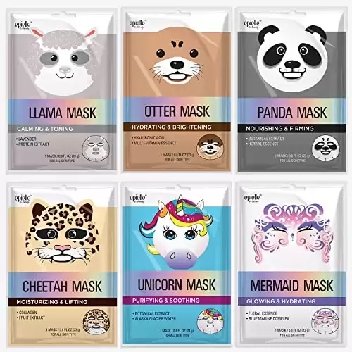 Epielle Animal Character Sheet Masks | Korean Spa Masks for All Skin Types | Kids Face Mask, Spa Gifts, Kids' Birthday Party, Girls' Night, Skincare Party | Assorted 6 Pack | Korean Skincare