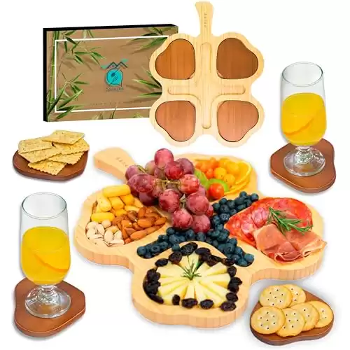 Sanqui Charcuterie Boards Gift Set - Coasters Set of 4 - Cheese Board Set - Bamboo Charcuterie Board - Charcuterie Set - Cheese Tray - Portable Charcuterie Board Set - Cheese Platter - Serving Board