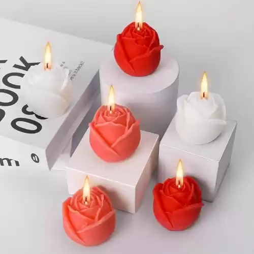 6 Pcs Valentine's Day Candles- Rose Shape Scented Candles- Handmade Rose Flower Aromatherapy Candles for Valentine's Day, Wedding, Anniversary, Birthday, Home Decor (Red, White, Orange Pink)