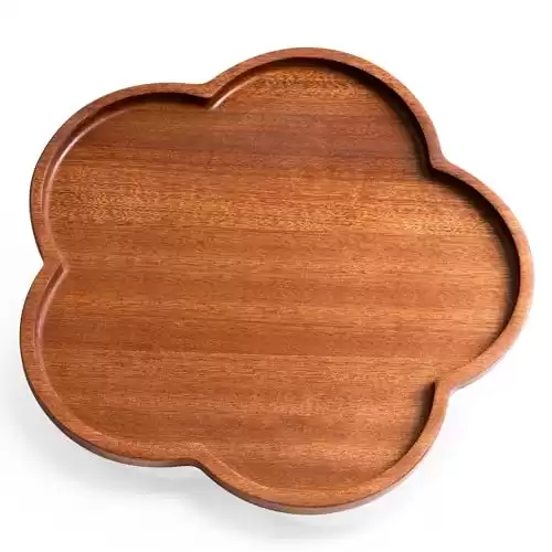 Hefild Sapele Wooden Tray Serving (11.8 x 11.8 x 0.8 inches) Wooden Plate for Food, Flower Shaped Wood Plate - Ideal Cheese Platter, Wood Tray for Serving Food Party & Decor, Charcuterie Board