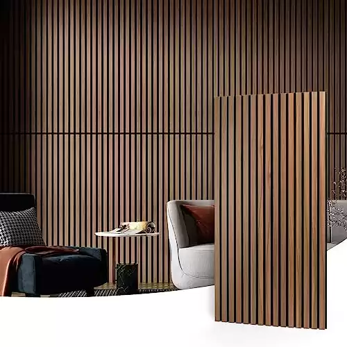 Art3d 2 Wood Slat Acoustic Panels for Wall and Ceiling - 3D Fluted Sound Absorbing Panel with Wood Finish - Walnut