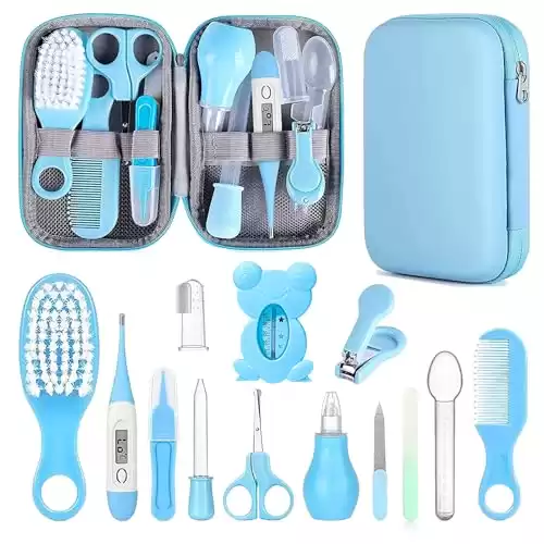 Baby Grooming Kit, Infant Safety Care Set with Hair Brush Comb Nail Clipper Nasal Aspirator,Baby Essentials Kit for Newborn Girls Boys