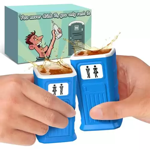 Porta Potty Shot Glasses Set: Gag Funny White Elephant Gifts For Adults Men Stocking Stuffers Unique Christmas Birthday Gift Ideas