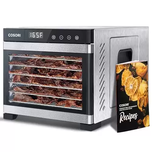 COSORI Food Dehydrator, Bigger Than 7 Trays With Large 6.5" Drying Space, 600W Power Saves More Time Than 480W, 165 F Dehydrated Dryer for Jerky, Dog Treats, Herbs, Meat, Fruit, and Yogurt, Silve...