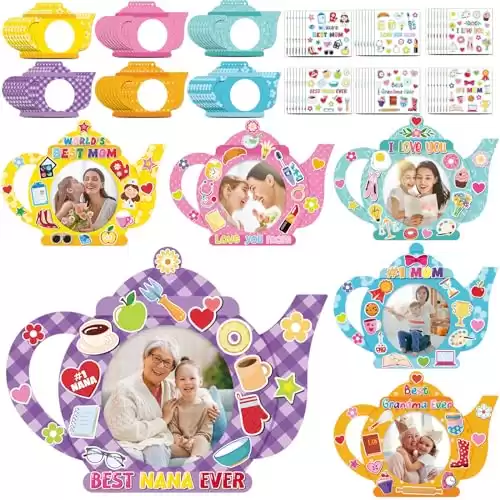 Fuutreo 96 Packs Mother's Day DIY Craft Kits for Kids Love You Mom DIY Picture Frames with Stickers Paper Photo Frames Happy Mother's Day Gifts Craft for Party Decor Classroom Kindergarten (...