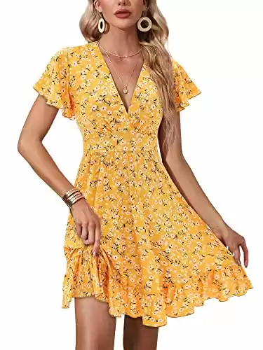 TORARY Vacation Dresses for Women 2024 Casual Summer Beach Short Sleeve Aline Spring Short Dress Sun Dress for Beach Vacation