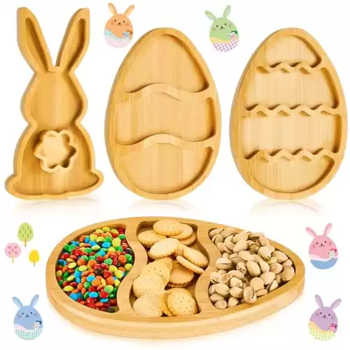 Patelai 3 Pieces Easter Wooden Serving Tray Easter Plates Bunny Charcuterie Board Bunny Plates Dishes Charcuterie Board Dinner Tray Rabbit Shaped Wooden Easter Party Decorations