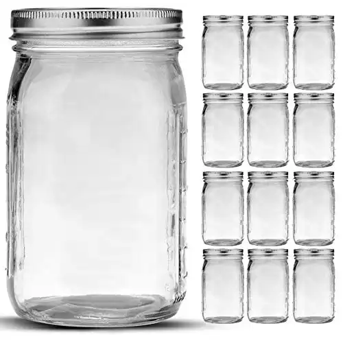 Mason Jars 32 oz, 12 Pack Quart Mason Jars With Wide Mouth Lids