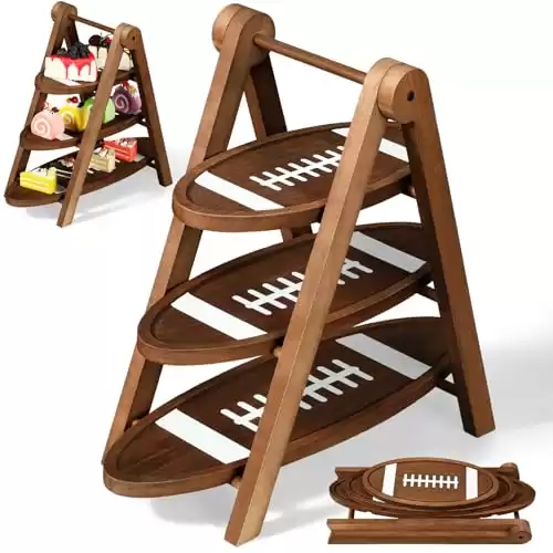 Marsui 3 Tier Football Serving Trays Wooden Shaped Football Platters 17" 14" 11" Oval Charcuterie Plate Board Reusable Party Serving Plate for Game Tailgate Party Supplies