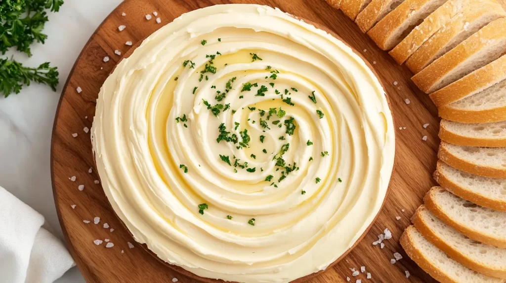 circle wooden board with a circular butter swirl covering the board