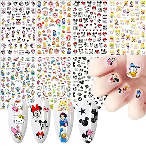 Cartoon Nail Art Stickers Cute Cartoon Nail Decals 3D Self-Adhesive Nail Art Supplies Designer Nail Stickers for Women Kids Girls Manicure Acrylic Nails Decoration Accessories 7 Sheets