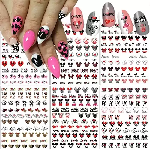 Cute Nail Art Stickers Nail Decals Valentine Cartoon Heart Nail Design Stickers for Women Girls Valentine Nail Stickers Decoration Accessories DIY Manicure